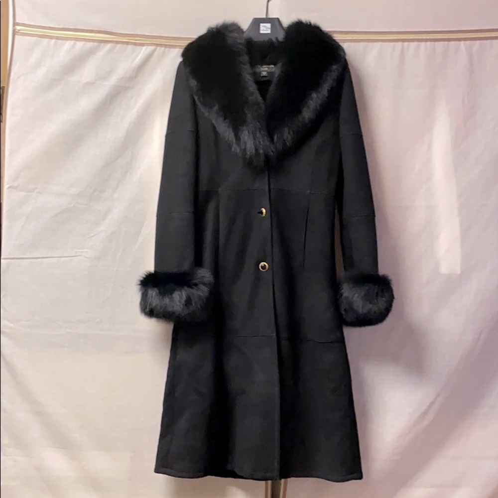 St John Sheepskin and fur trimmed coat